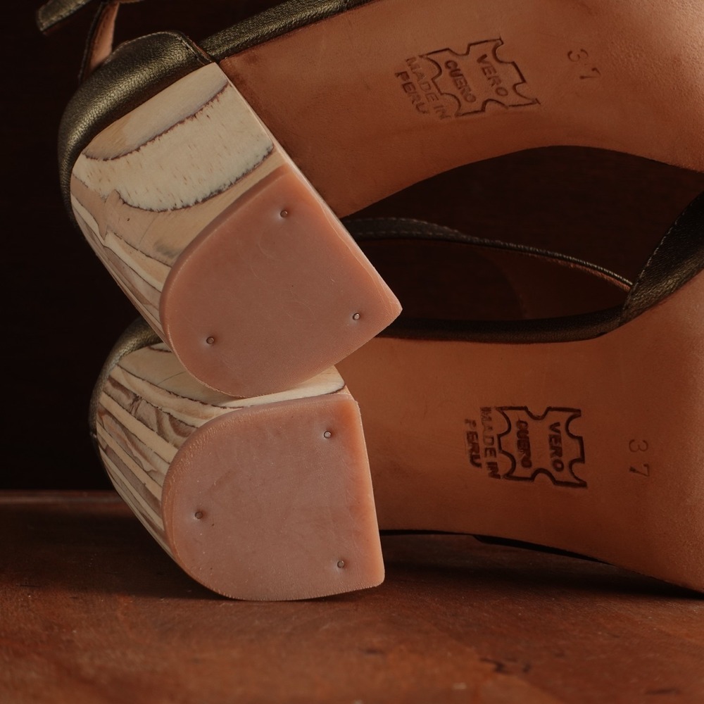 Fortress Of Inca Heels WMS SZ EU 37 US 6.5 Gold Luna Nay Asymmetric Modern Shoes - Picture 11 of 13